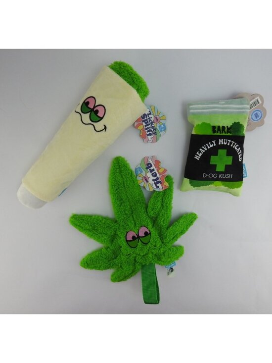 Barkbox Other - BARK Dog Toys Hemp Plush Dog Toy Set 4 20 Leaf Joint Kush Funny NWT 3pc Lot